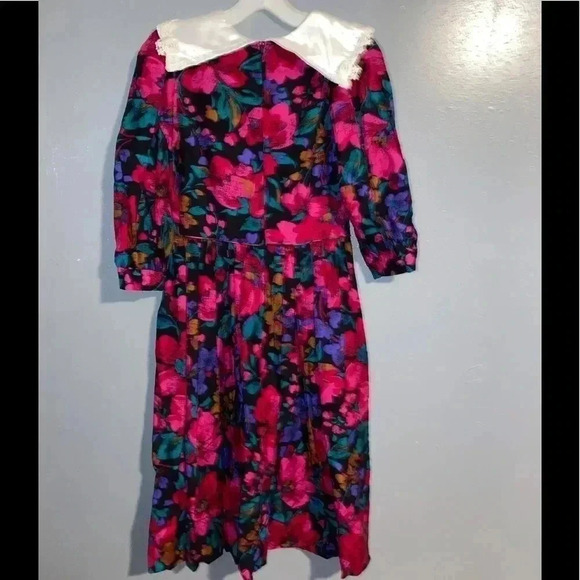 Picture Me A-Line Dress Floral Lace Trim Balloon Sleeve Vintage Teen Sz 8/3 - Picture 2 of 8